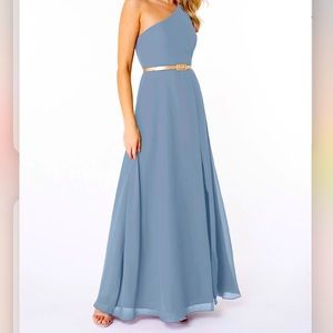 One shoulder long gown with belt